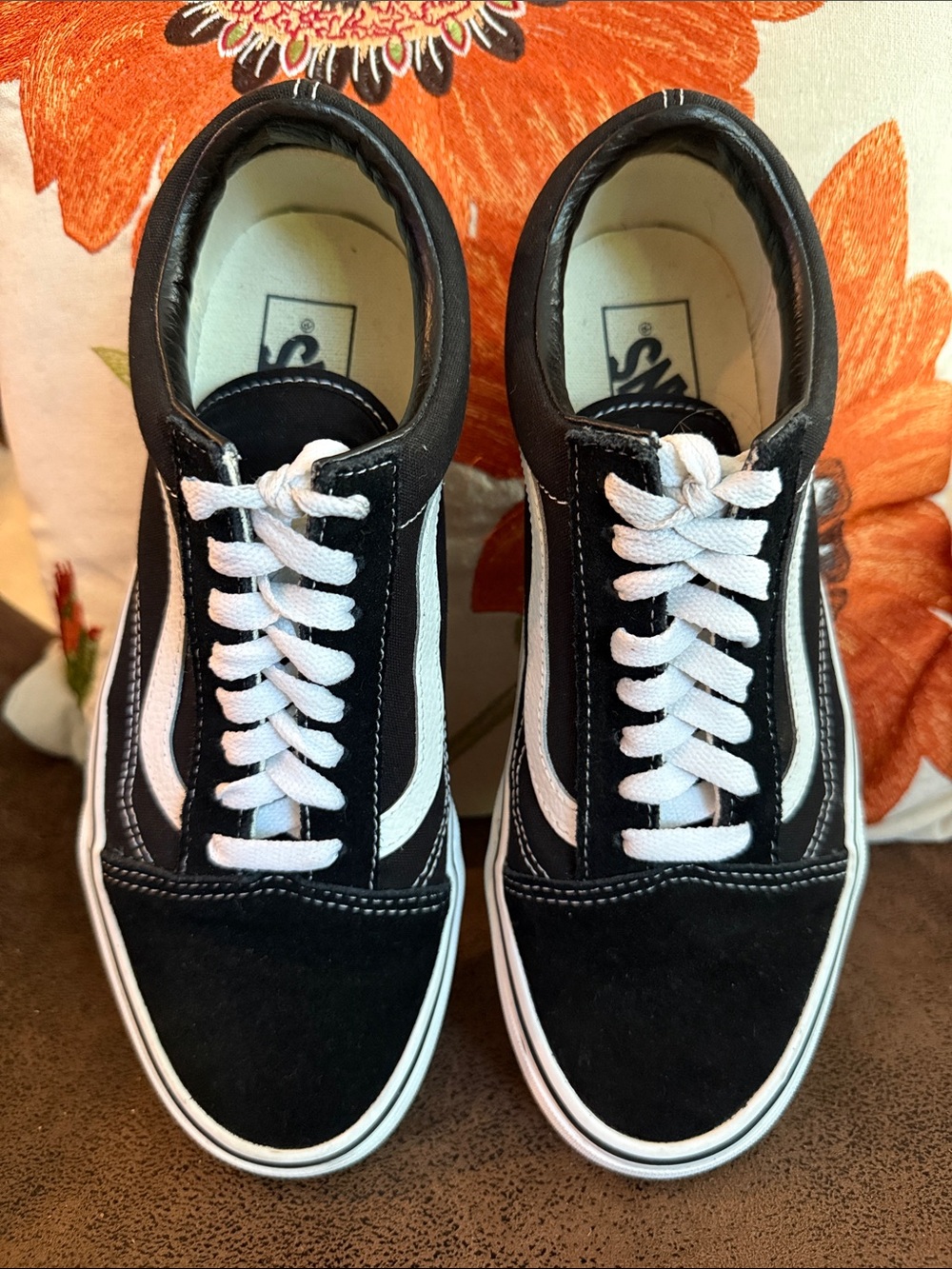 VANS OLD SKOOL SNEAKER LOW TOP LACE UP LEATHER CANVAS SUEDE WAFFLE SOLE VGUC 8.5 - Picture 3 of 12